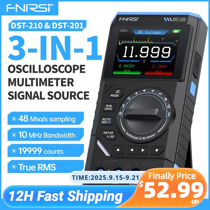 FNIRSI DST-210 and DST-201 3IN1 Digital Multimeter Oscilloscope Signal Source 19999 Counts 10MHz/1MHz Portable Electrician Tool