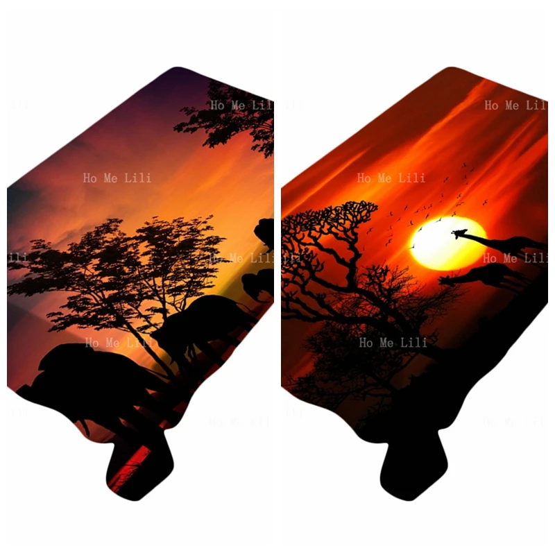 

Sri Lanka Elephant Silhouettes Of African Animals In Savanna At Sunset Red Sky Meditative Calm Tablecloth By Ho Me Lili