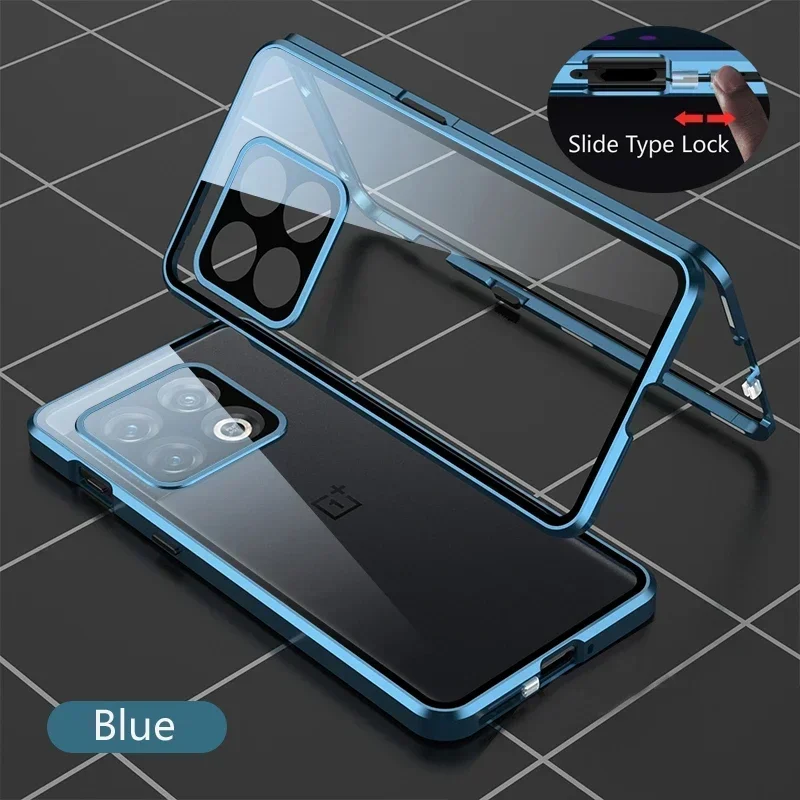 Universal 360° Protection Metal Magnetic Double-Sided Glass Snap Lock Phone Case