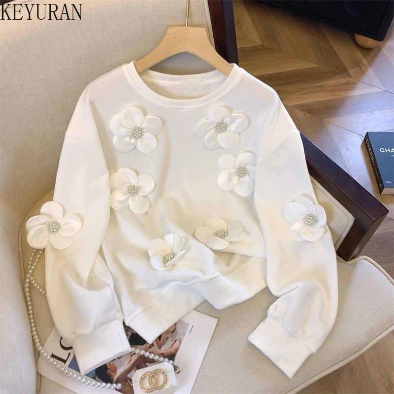 Floral Applique W/Pearls Sweatshirt