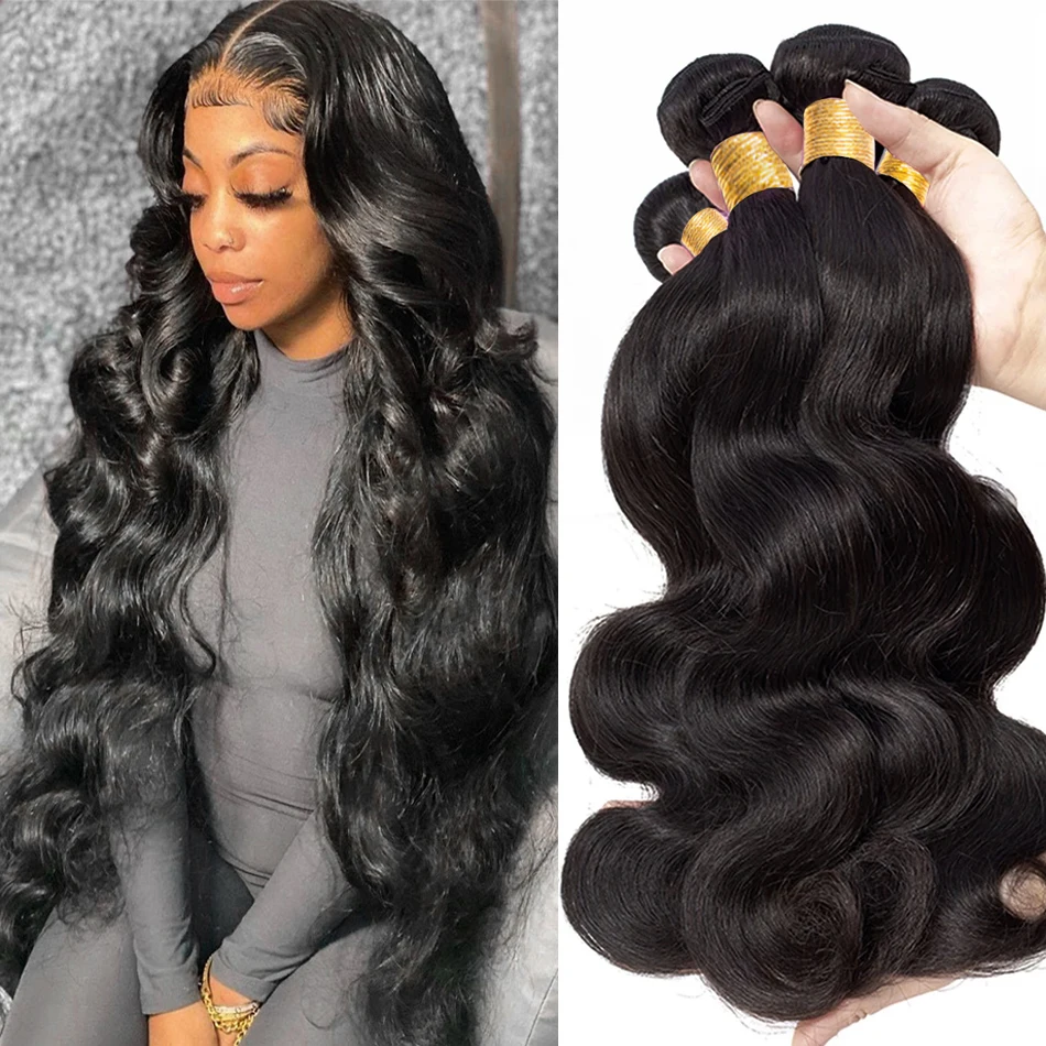 Human Hair Extensions Human Hair Bundles 12A Body Wave Bundles Malaysian Hair Weave 1/3/4 PCS Human Hair Bundles Natural Black Double Draw Body Wave Remy Extension