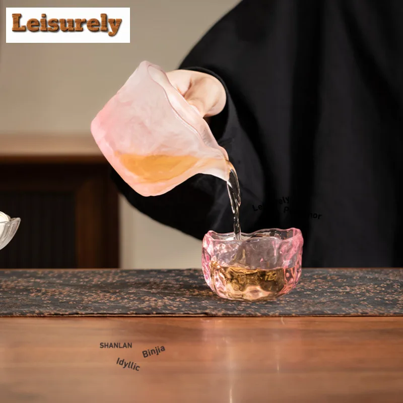 220ml Lotus Pond Moonlight Glass Side Handle Tea Pitcher Pour Tea Cha Hai Dispenser Justice Cup Fair Mug Tableware Supplies Gift