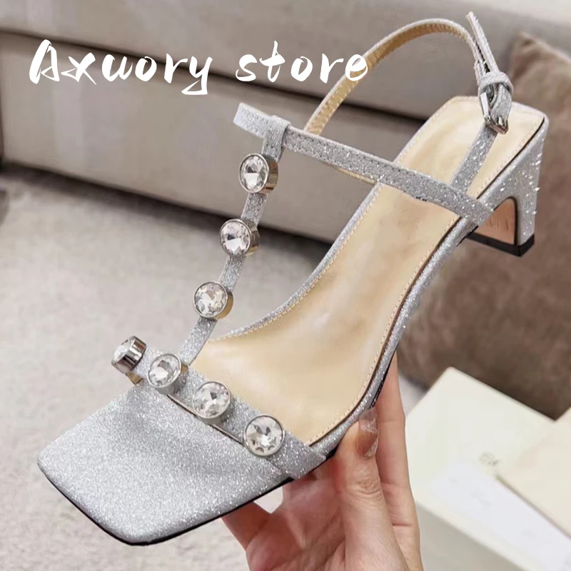 

Women's High heeled Sandals Open Toe Summer Cool Sandal Shoes Squared Toe Ankle Strap Med Heel All Match Comfy Sandal