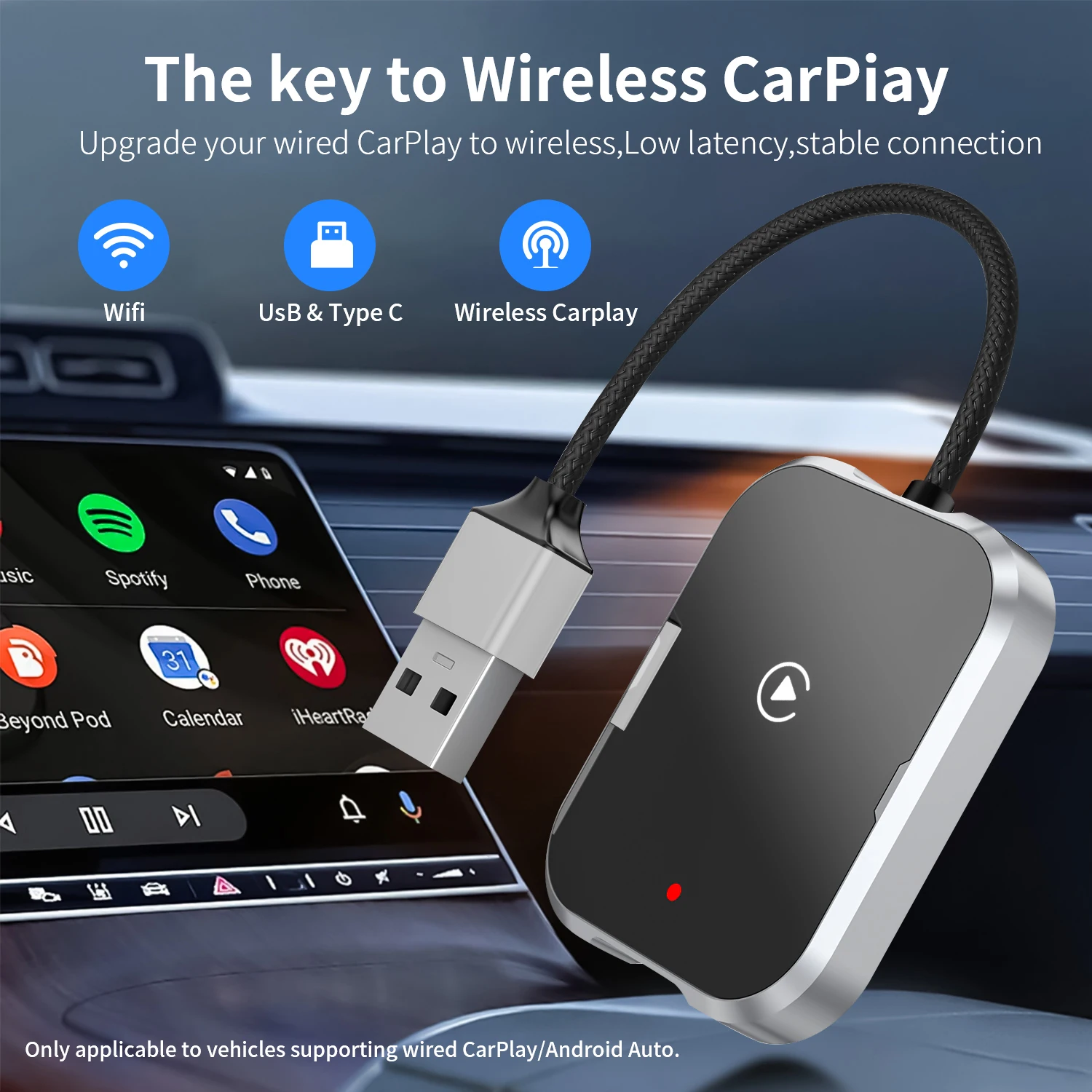 2 in 1 Wireless CarPlay Android Auto Adapter Smart USB Dongle Auto Connect Plug & Play for iPhone and Android Factory Wired Cars