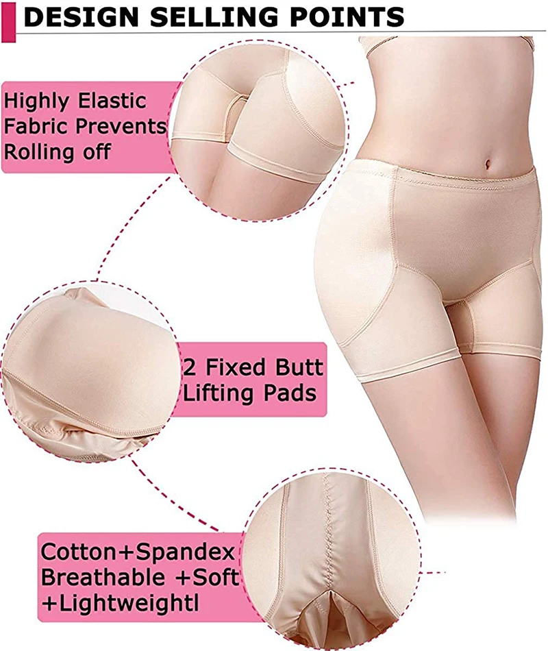 AfruliA Sponge Hip Enhancers Fake Ass Padded Underwear Control Panties  Waist Trainer Body Shapers Seamless Shapewear Butt Lifter Color: apricot  briefs, Size: L