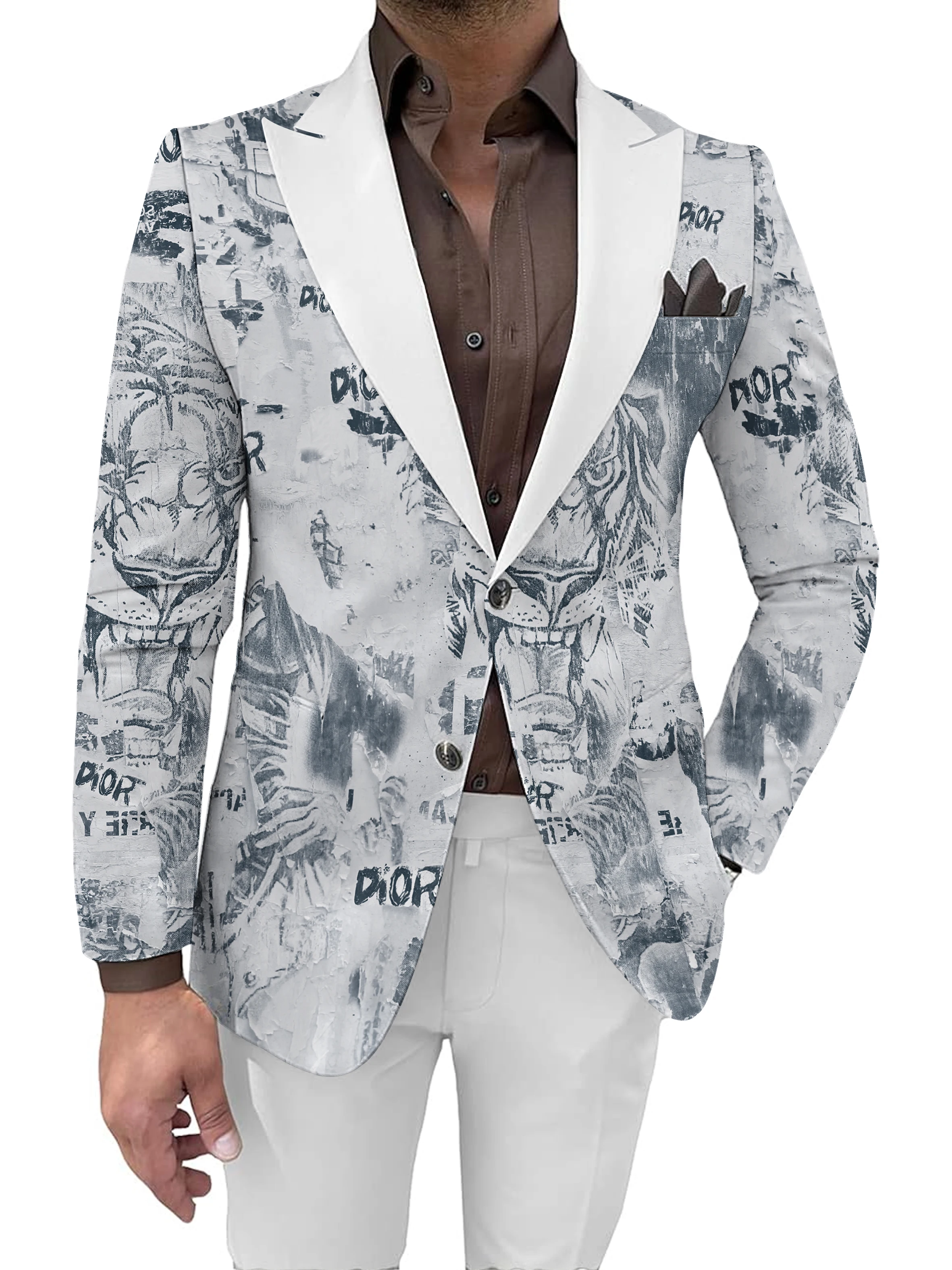 New Spring and Autumn Men's Casual Suit Digital Printing Tie Dyeing Classic Tiger Fashion Street Party Dress Coat Large size Top