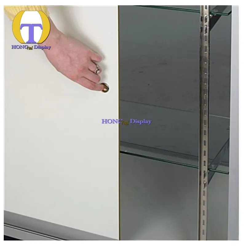 Custom.2025 소매점 키오스크 디스플레이 실버 알루미늄 프레임 휴대폰 쇼케이스 미러 슬라이딩 도어 잠금 LED (쇼룸용)