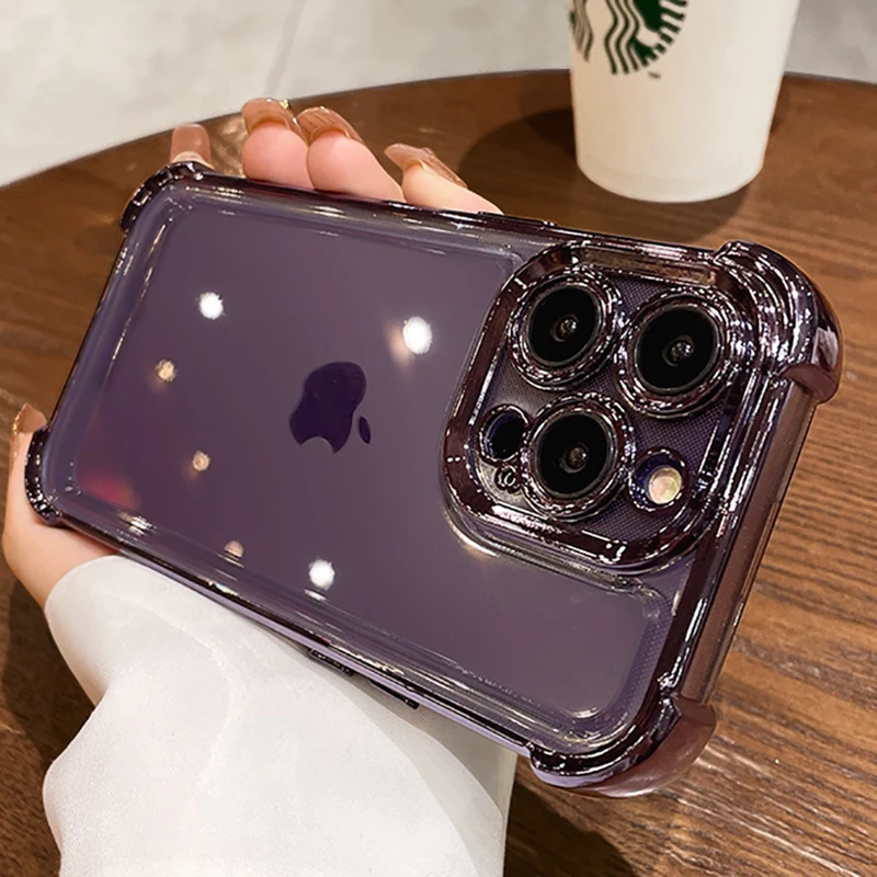 

Luxury Electroplate Transparent Phone Case For iPhone 14 13 12 11 Pro Max Plus X Xs XR Bumper Shockproof Clear Acrylic Cover