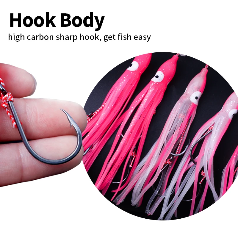 Kawa 2pcs Fishing String Hook Squid Silicone Rubber Iron Plate PVC Materail Weight6.5g/7g Length120mm Drag 30/36kg For Fish Bass