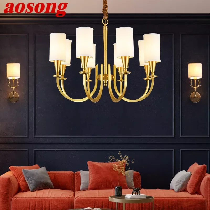 

AOSONG American Brass Pendent Lamp Luxurious Living Room Restaurant Bedroom Retro Hotel Villa Chandelier