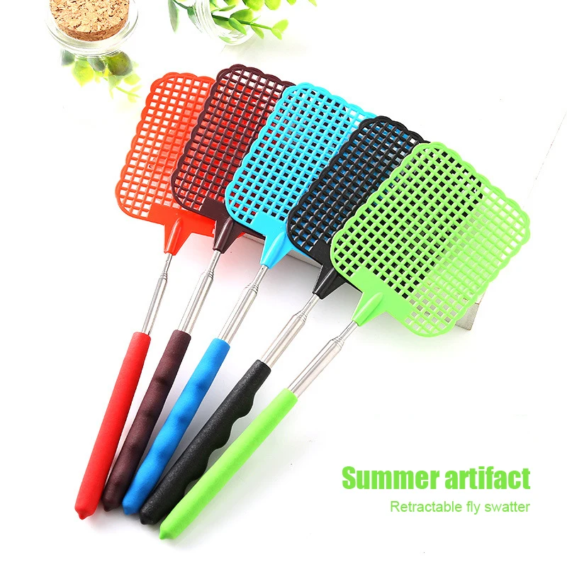 Plastic Flyswatter Adjustable Telescopic Home Long Handle Flapper Insect Killer