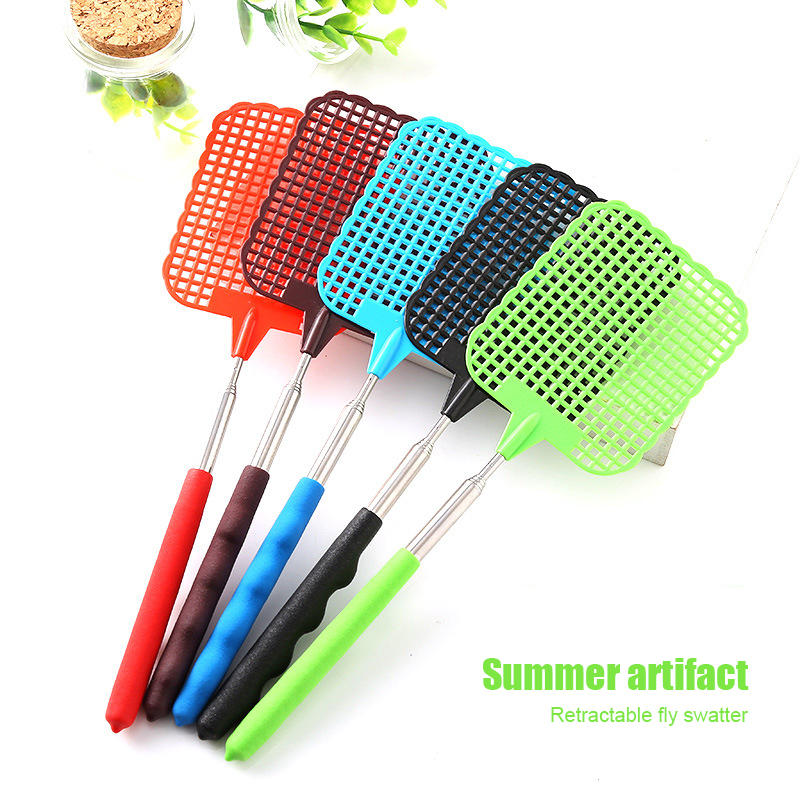 Plastic Flyswatter Adjustable Fly Swatters Telescopic Home Long Handle Flapper Insect Killer Wholesale New