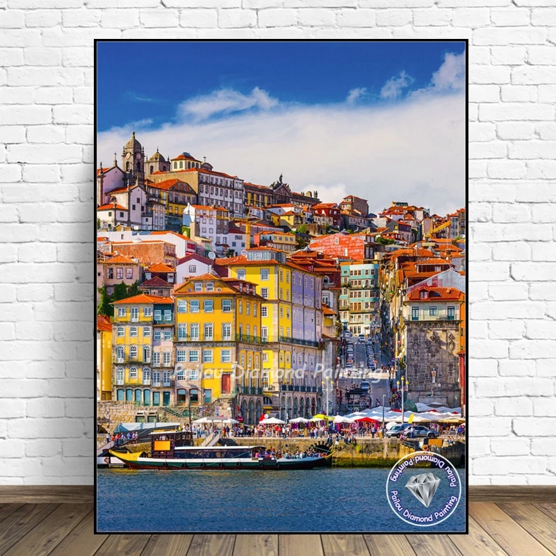 Lisbon Trams Landscape 5d Diamond Painting Kits Full Square Drills Portugal Cityscape Wall Art Mosaic Cross Stitch Room Decor