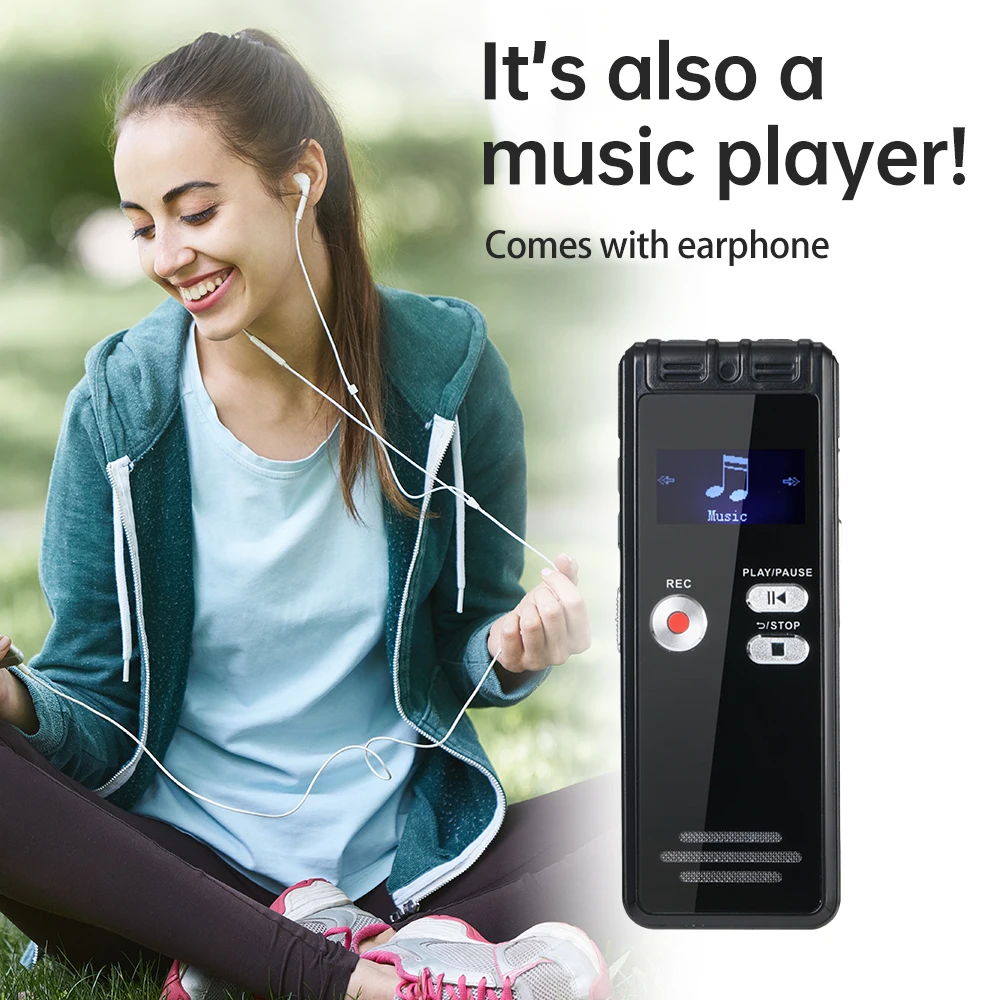 64G Digital Voice Recorder Activated Record Playback MP3 Music Player with Mic and Speaker 1536KBPS HD Recording USB Charging