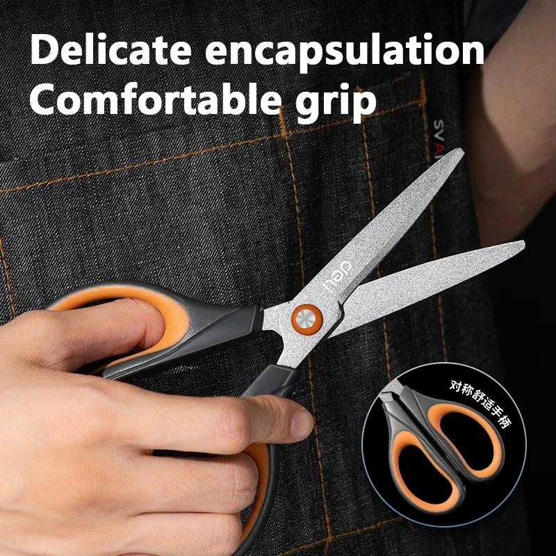Deli 6055 Teflon Scissors Anti Rust Anti Adhesive Black Blade Sharp Office And Learning Supplies Tijeras Para Manualidades paper cutter stationery scissors soft handle scissors portable scissors cutter black blade scissors
