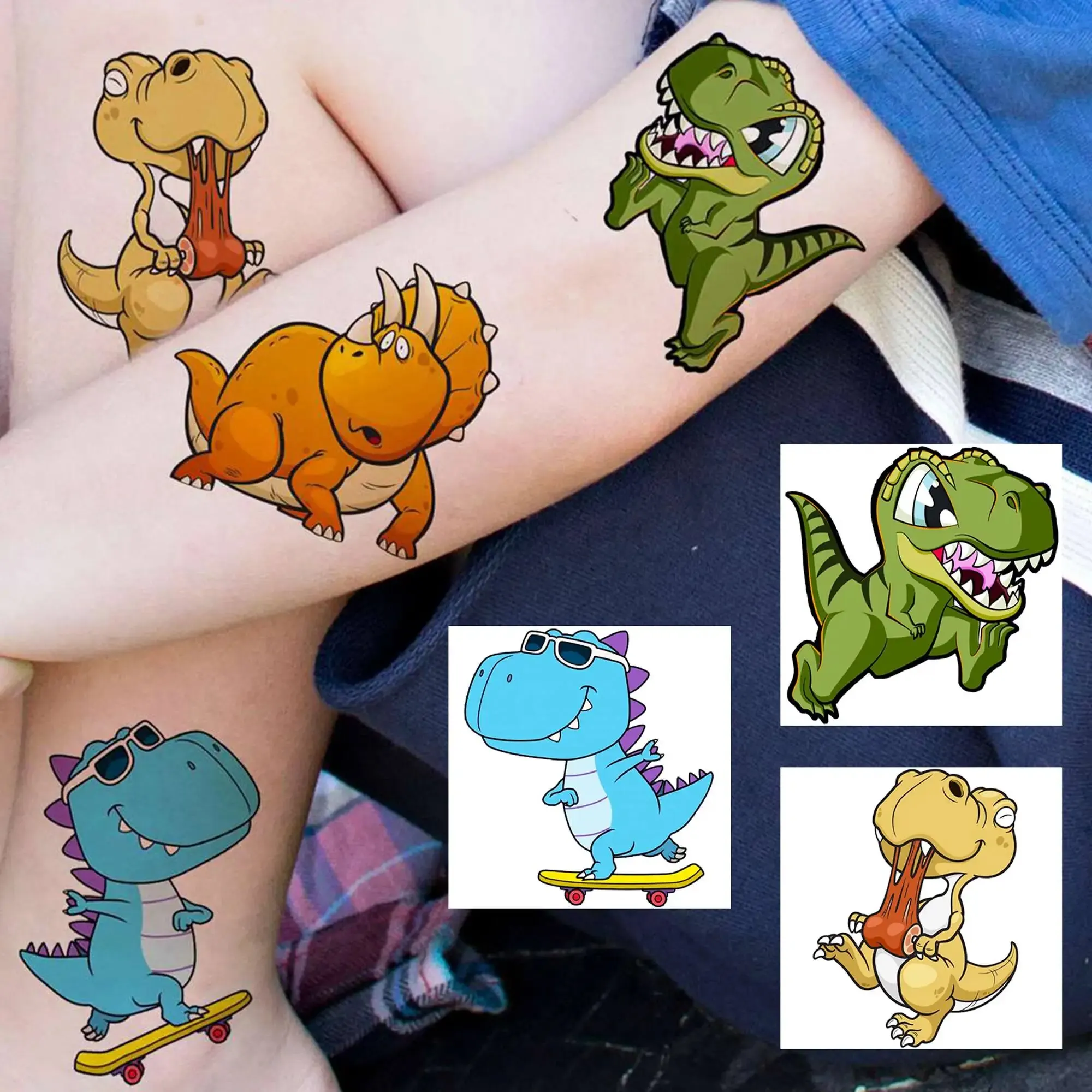3D Dinosaur Temporary Tattoos For Boys Girls Kids Fake T-Rex Tattoo Sticker Small Dino Party Favor Sets Supplies 50 PCS