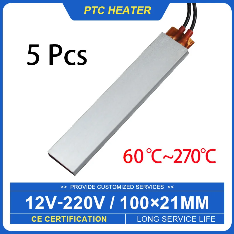 5 Pieces 100*21mm 60&deg;C~270&deg;C Thermostatic Ceramic PTC Heating Sheet Aluminum Shell Heating Plate Heater Accessories 12V~220V