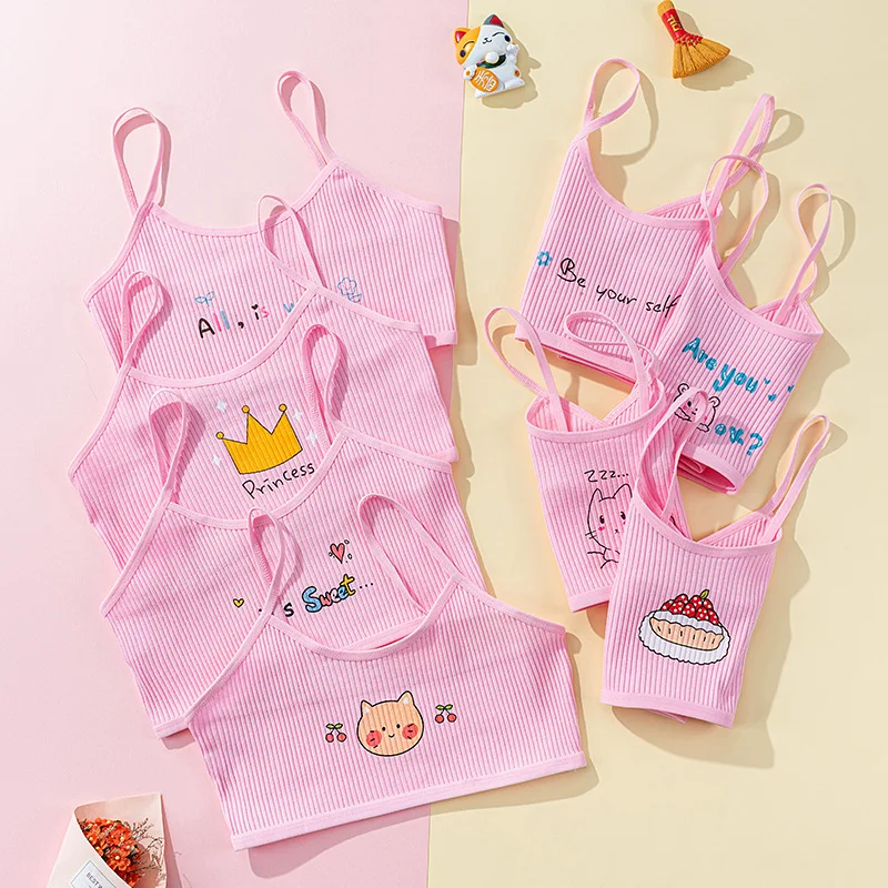 4PCS Developmental Cotton Girls Camisole Vest Threaded Combination Teenage Middle School High School Girls Underwear Bra