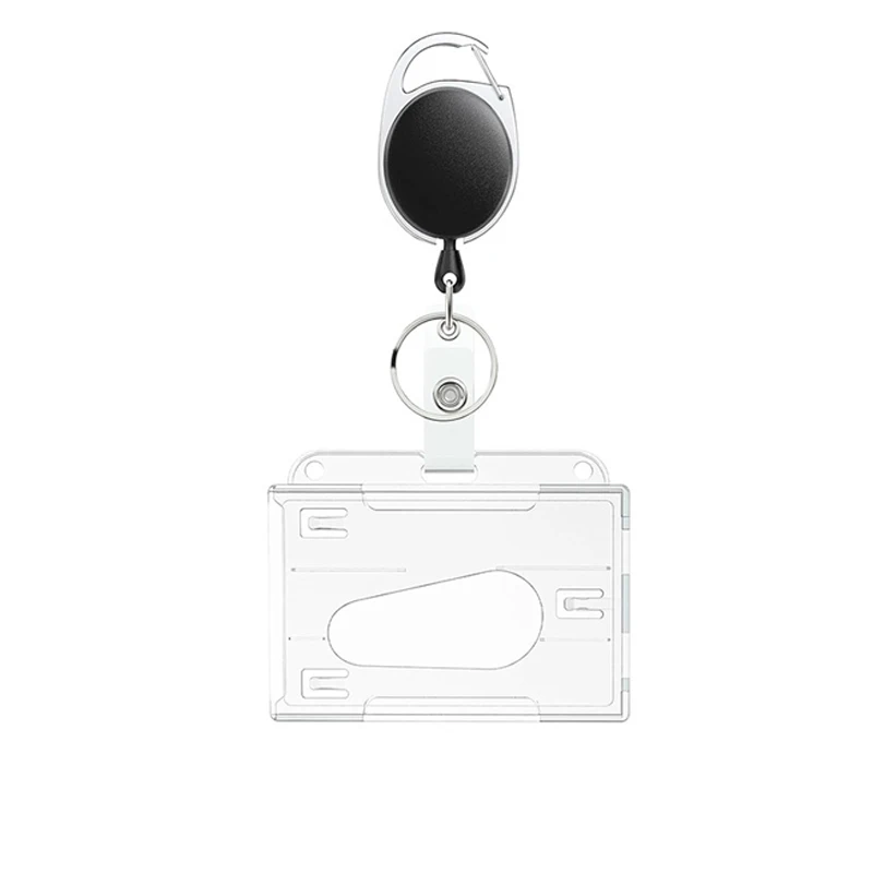 1/5Pcs Schlüsselbund Abzeichen Reel Versenkbare Pass Arbeit Genehmigung Fall Hülse Dual Karte Slot Karte Halter Schutz ID Tag abdeckung NEUE – Detail 10