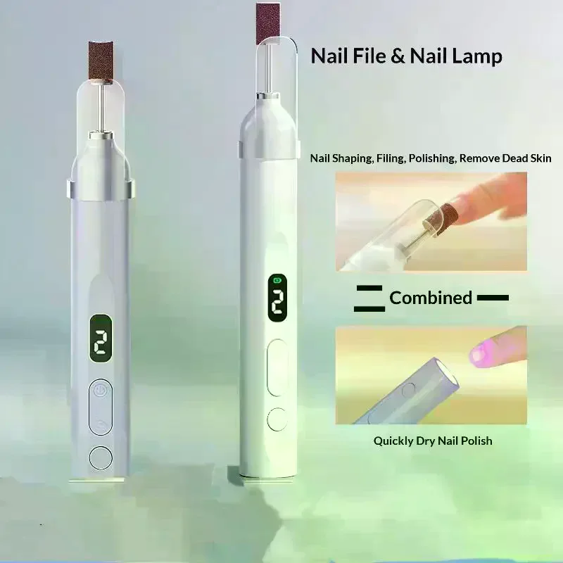 2 in 1 USB 무선 전동 네일 파일 세트(네일 아트 매니큐어 페디큐어 연마 도구용 UV 램프 라이트 포함)