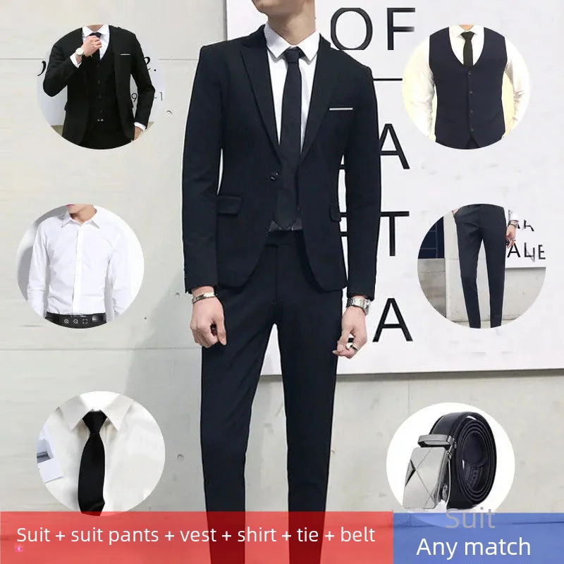 Men's Three-piece Suit Casual Slim Fit Western-style Business Attire Korean Version Youth Student Style Smooth Sihouette mens suit