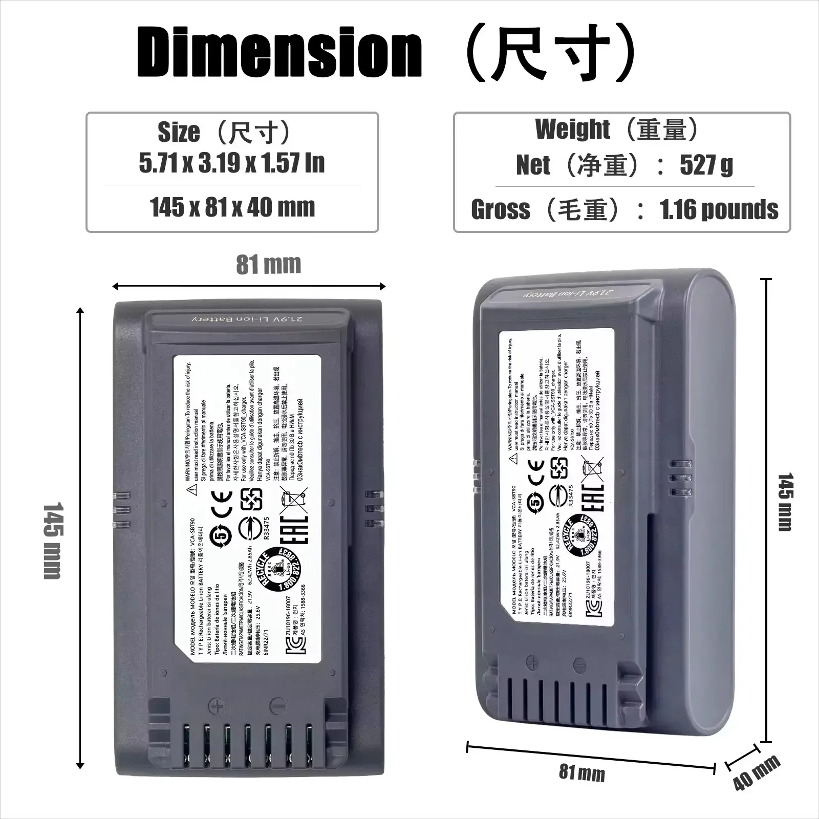 Vacuum Cleaner Battery 4000mAh 21.6V VCA-SBT90 VCA-SBT90E DJ96-00221A for Samsung VS9000 Jet VS70 Jet90 Jet75 rechargeable battery vacuum cleaner battery