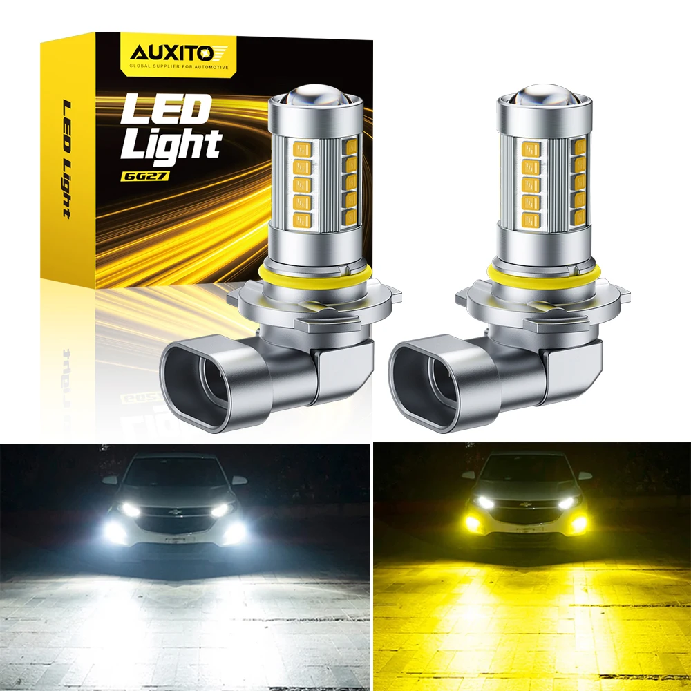 AUXITO 2개 9006 HB4 LED 안개등 3000k 노란색 DRL 주행등 6500K 흰색 프로젝터 렌즈 360 포함 °   조명 9006 LED 전구 12V
