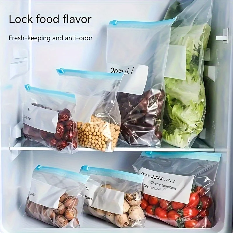 Reusable Clear Ziplock Food Storage Bags with Colorful Labels - Durable Sealed Bags