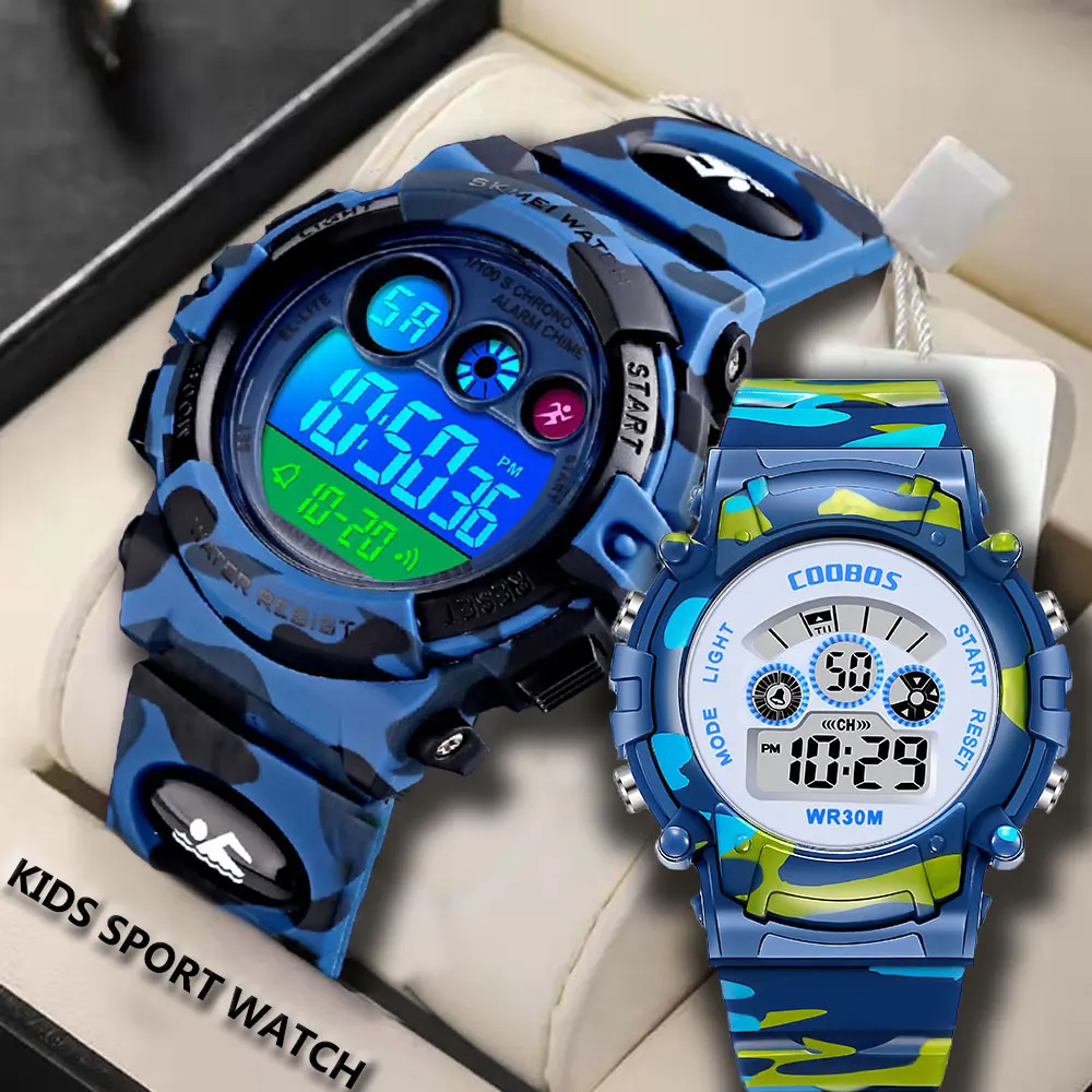 Montre enfant garçon LED numérique multifonction sport nager