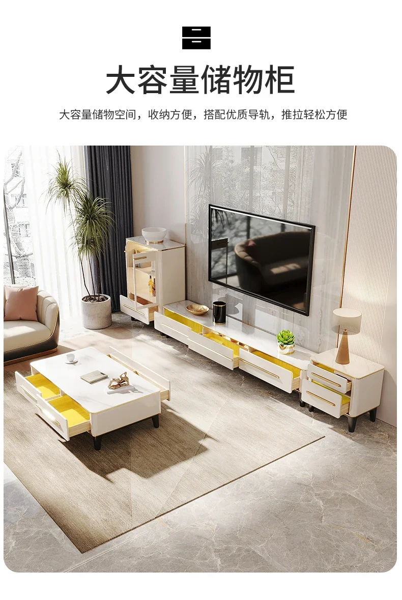 

Modern luxury tea table and floor cabinet combination living room atmosphere solid wood paint Pandora rock panel TV cabinet