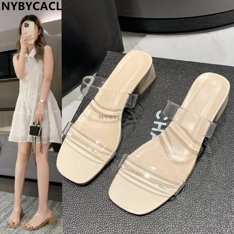 

Sandals Fashion Women Low Mid Heels Beautiful Transparent Sexy Slippers 2023 Summer High Heel Women's Sandals Large Size 41 42