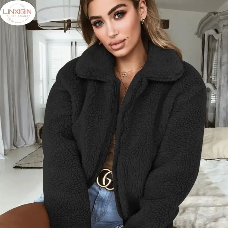 

Teddy Coat Women Fluffy Jacket Autumn Zipper Plush Thick Casual Lamb Winter Faux Fur Coat Female Overcoat