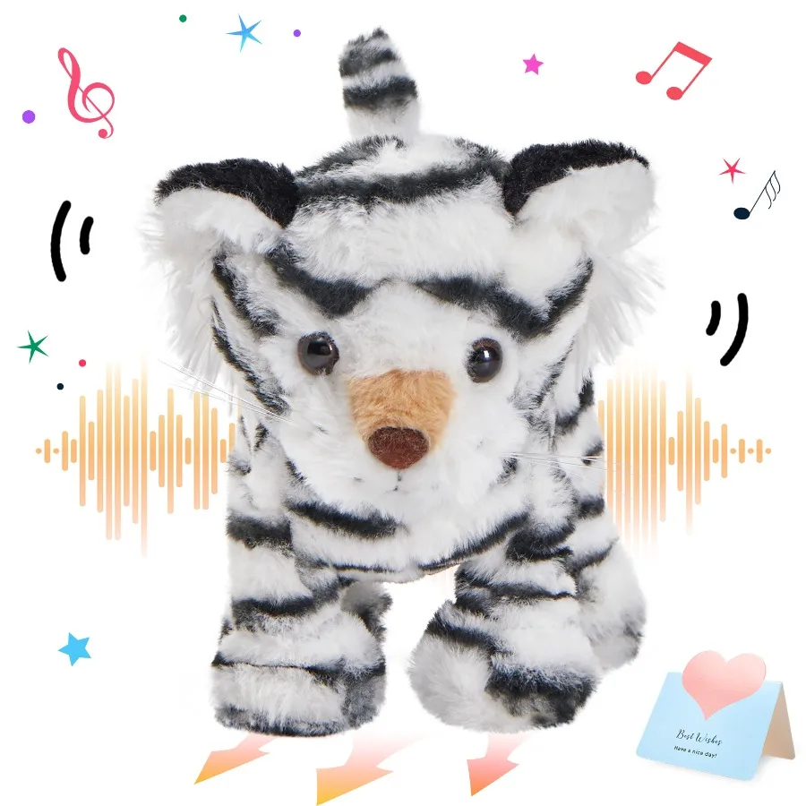 

28cm Singing Moving Tiger Doll Plush Toys Soft Throw Pillows Cute White Birthday Gift Stuffed Animals for Girls Kids Cute Toy