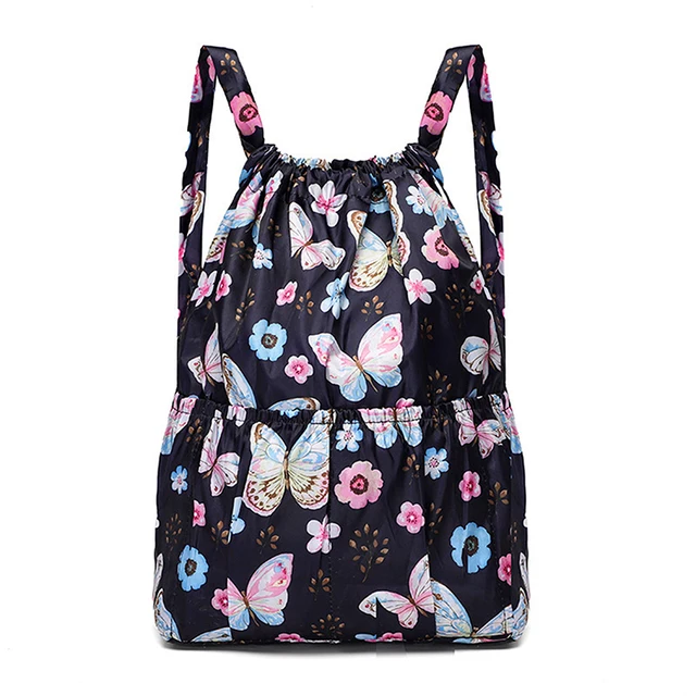 Fashion Vintage Drawstring Backpacks Women Large Capacity Flower Ethnic Style Waterproof Nylon Rucksack Shoulders Backpacks 1PC