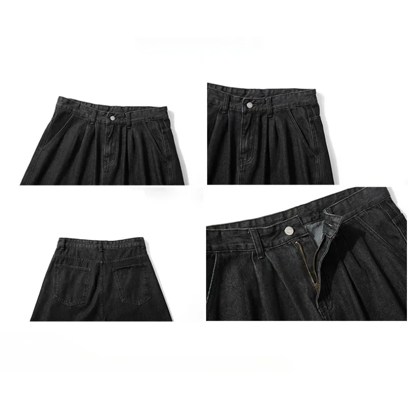 Wide Baggy Denim Shorts Men Summer Thin Solid Color Casual Loose Knee-length Pants Male Jeans Shorts Streetwear 5