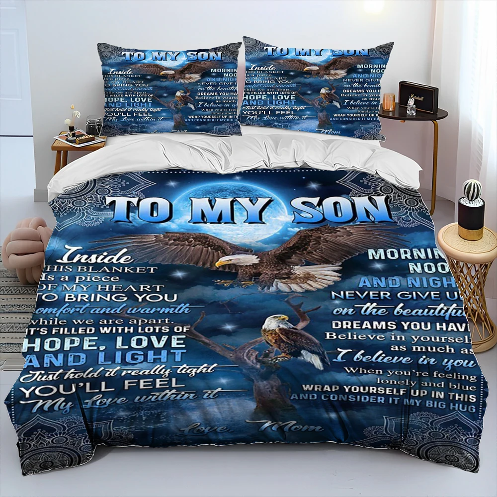 

To My Son Letter Eagle Comforter Bedding Set,Duvet Cover Bed Set Quilt Cover Pillowcase,Queen Bedding Set for Boy Birthday Gift