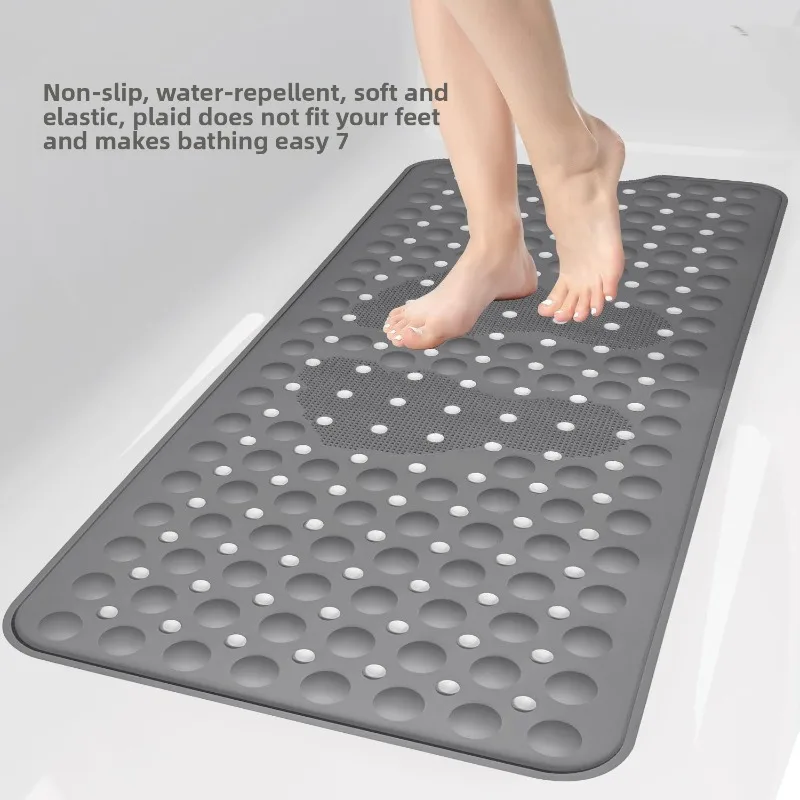 Silicone Non-slip Bathroom Floor Mat with Suction Cups and Massage Feature