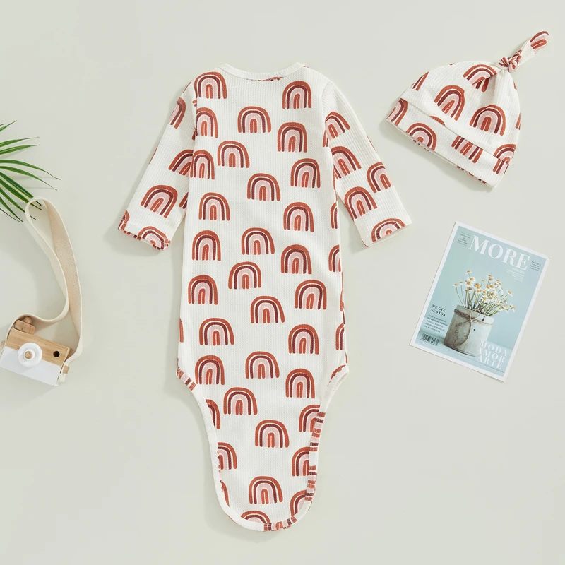 Baby Knotted Gown with Hat Set, Soft Newborn Sleep Sack Swaddle Hat Set for Boys Girls