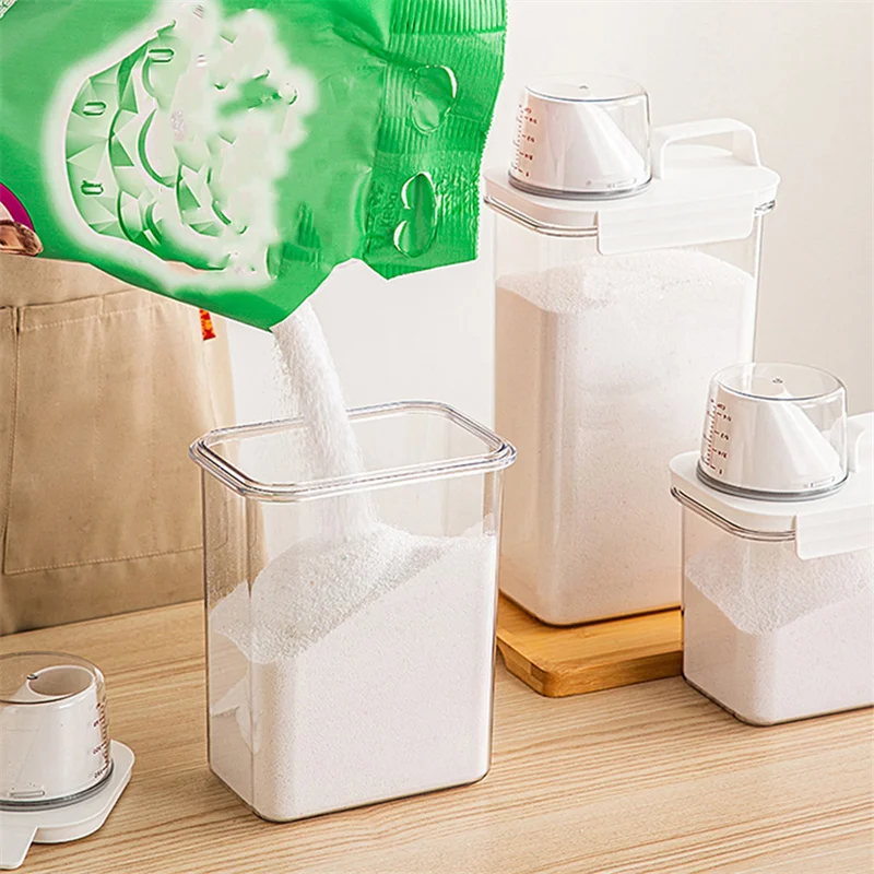 

Airtight Laundry Detergent Powder Storage Box Clear Washing Powder Container with Lid and Handle Multipurpose Plastic Cereal Jar