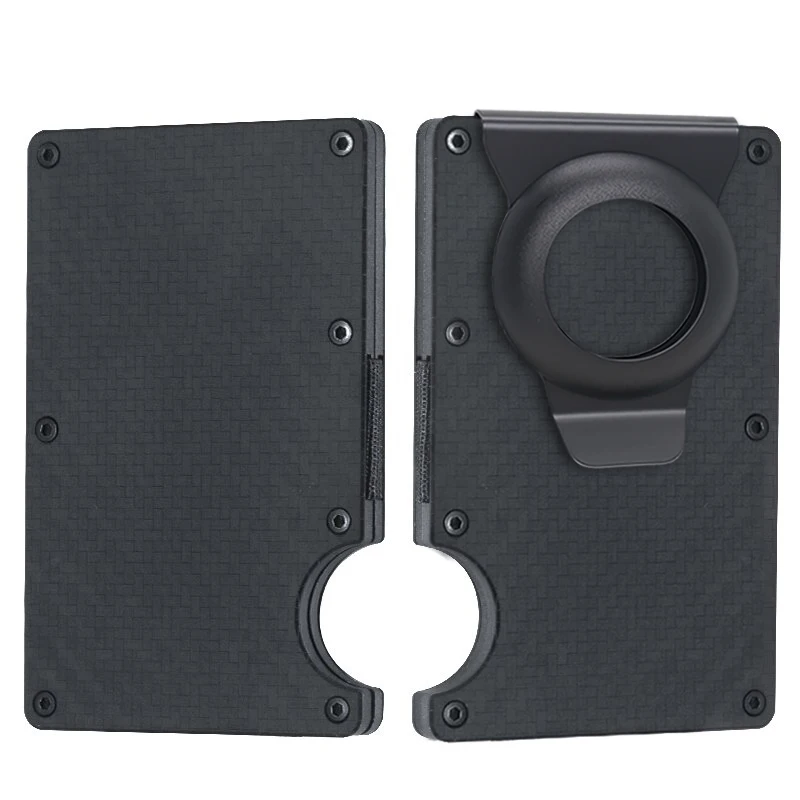 Men's Carbon Fiber Forged Minimalist Slim Business Wallet with Cash Strap