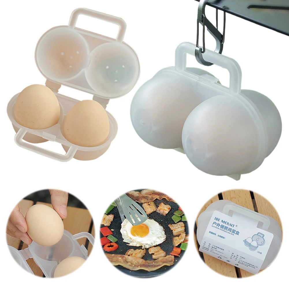 1/2Pcs 2 Grid Egg Box Egg Container Anti-fall Organizer Box Anti Shake Boiled Holder Case with Handle for Camping Picnic egg storage box