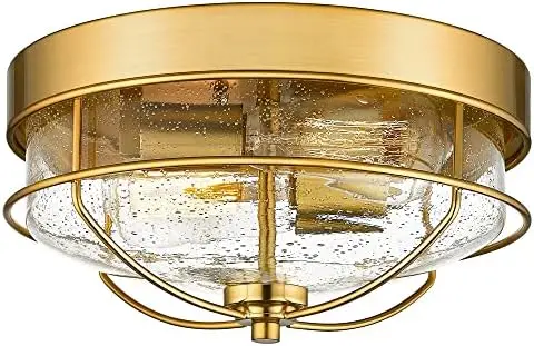 

Mount Ceiling Light Fixtures, 12 inch 2-Light Farmhouse Close to Ceiling Light Fixture with Seeded Glass Shade, Sand Black Finis