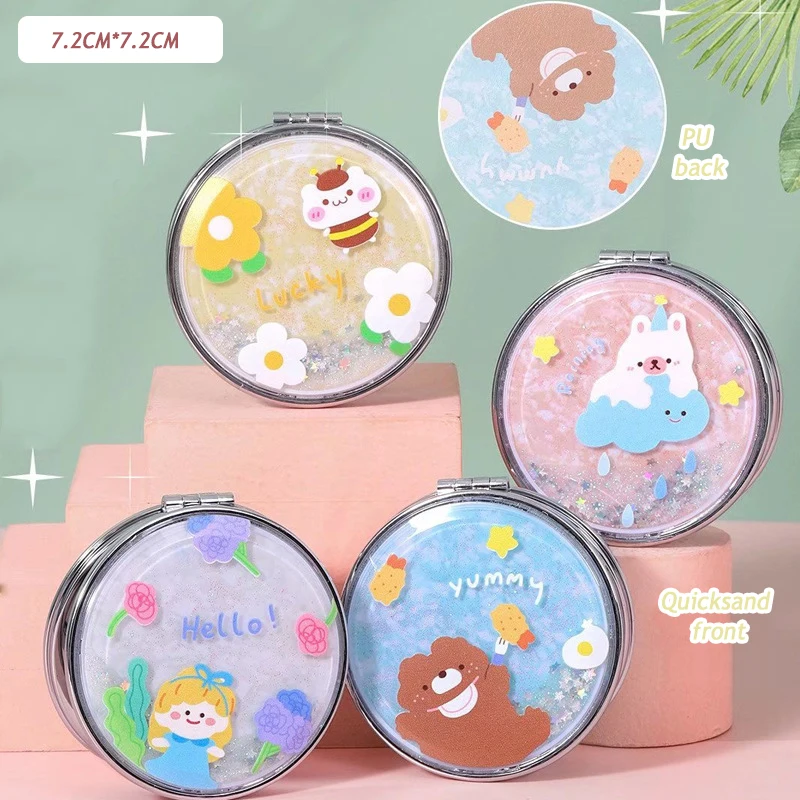 

Folding Double-sided Mirror Small Travel Mirror Quicksand Decoration Portable Portable Cute Cartoon Mirror Student Makeup Mirror