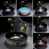 Retro Bathroom Sinks European Ceramic Home Bathroom Washbasins Countertop Basin Small Size 35cm Washing Sink Round Single Sink D 5