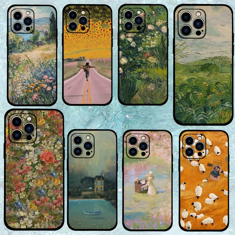 Van Gogh Monet Oil Painting Black Phone Case