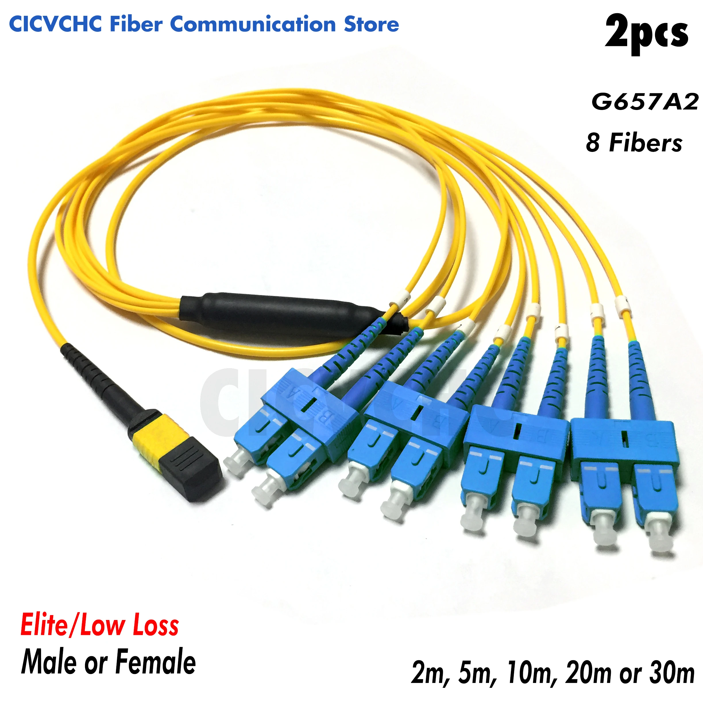 2pcs 8 fibers-MPO/APC(Elite)-Duplex SC/UPC-SM -Polarity B-Low loss-Fanout-G657A2-2m to 10m/QSFP+ till SFP+