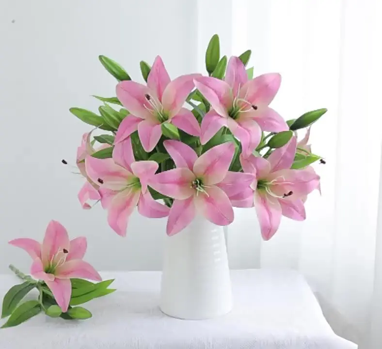 XZJMY 3 Steli Di Fiori Artificiali Di Fresia Con Petali In Lattice, Altezza 62cm, Bianco - Per Matrimoni, Casa, Ufficio, Decorazione Floreale - 6