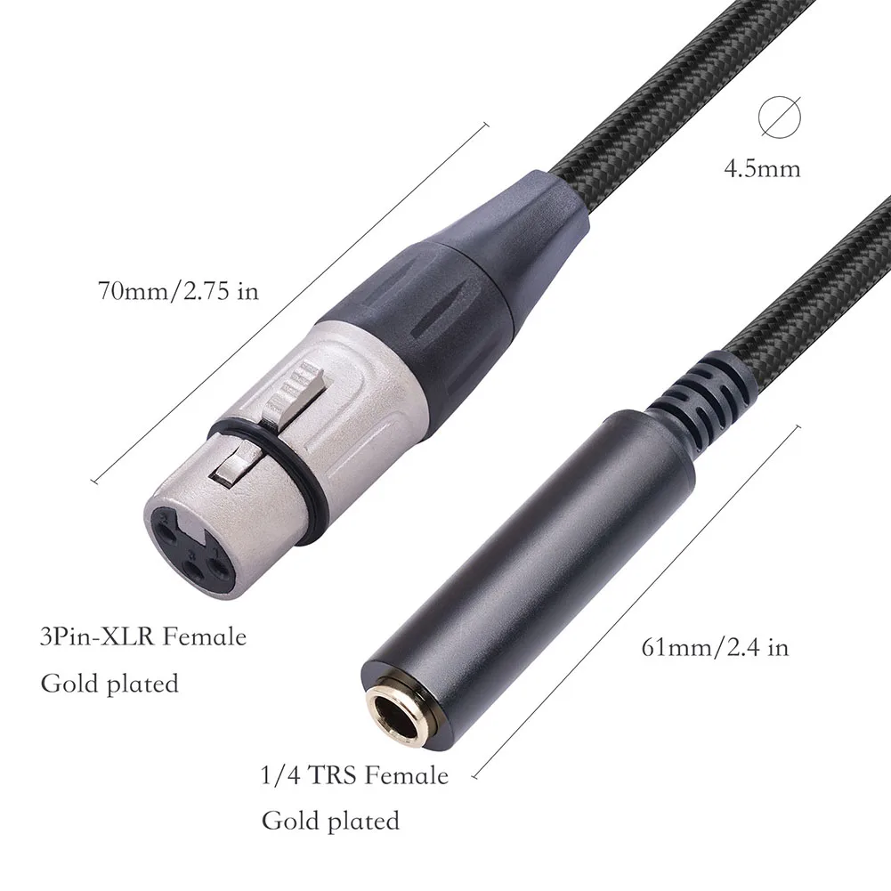 Noise Free XLR to 1/4 Inch Female Cable Professional Audio Adapter 3 Pin Female XLR to 6 35mm TRS Converter audio adapter set