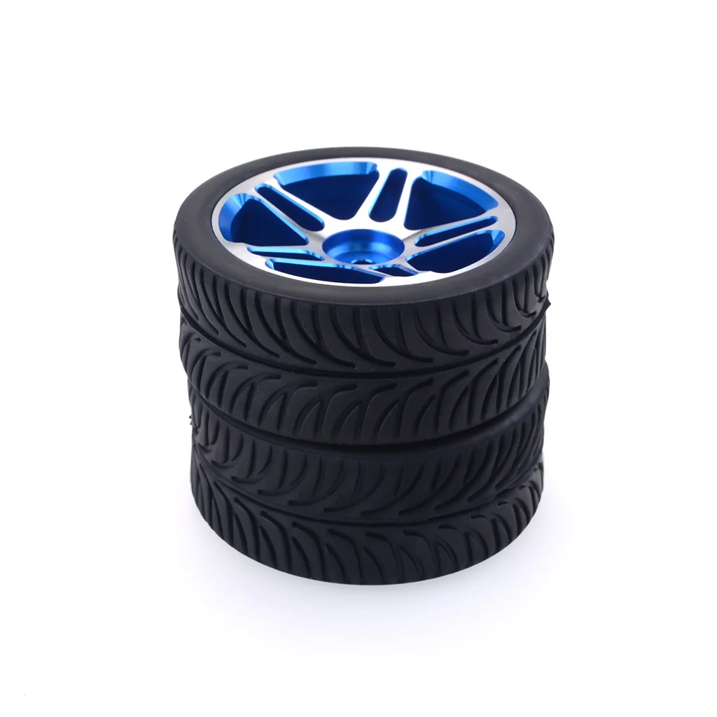

hobbysoul 4pcs New RC 1:10 On Road flat car Tires Soft & Alloy Aluminum wheels Rims Hex 12mm