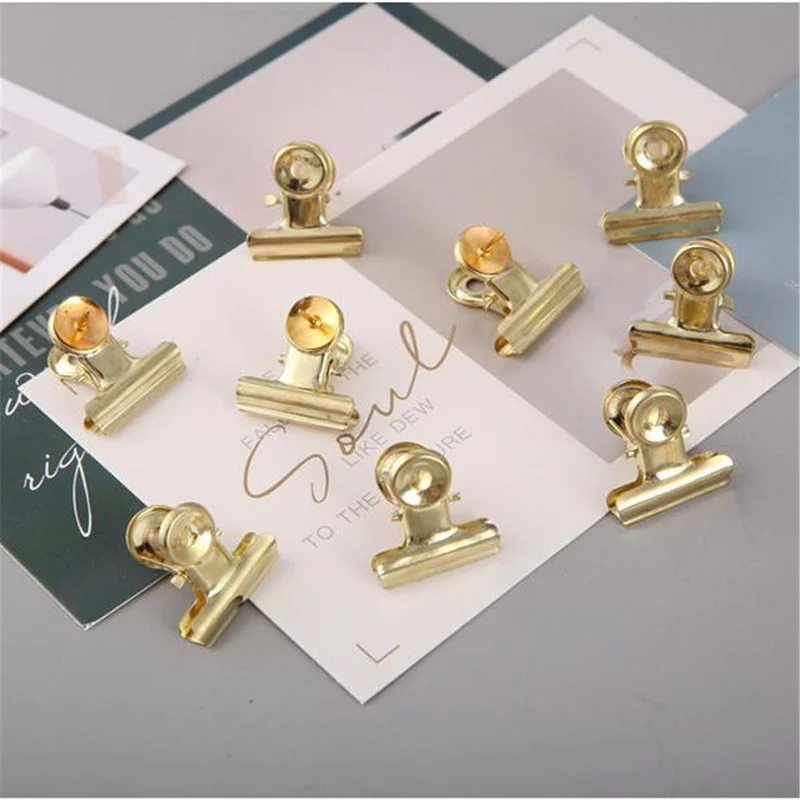 

9pcs Binder Clip Push Pins Golden Color PushPins Art Nails Photo Wall Thumbtack Decoration Storage Binding Clamp Office Supplies